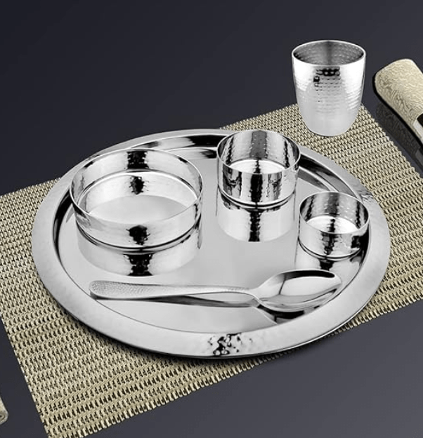 Shri & Sam Hammered Thali Set – King (Silver)