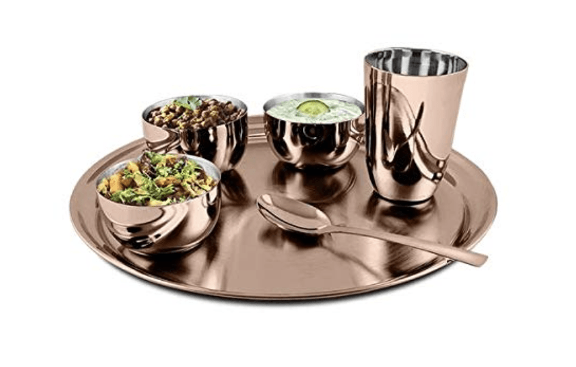Shri & Sam High Grade Stainless Steel Thali Set Majestic with Rose Gold PVD Coating